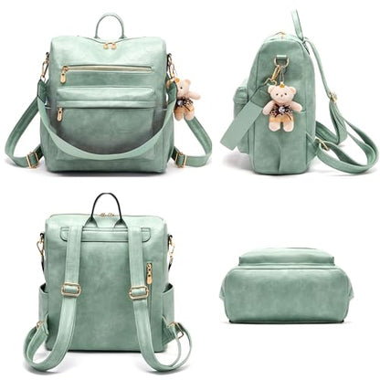 Soperwillton Women Backpack Purse Multipurpose Design Handbags Shoulder Bag PU Leather Travel bag Backpack Set 2pcs - color: Iceblue