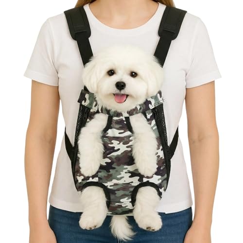 Dog Backpack Carrier, Front Pocket for Essentials, Pet Sling Front Backpacks for Small Medium Dogs 7-11 Lbs, Legs Out, Adjustable Wearable Puppy Chest Travel Bag, Easy-Fit for Hiking/Walking/Camping - color: Camo Velocity, size: L