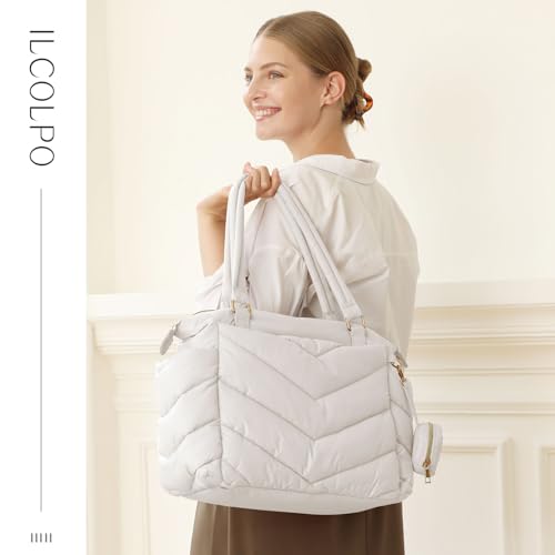 Diaper Bag Tote, Diaper Bag Backpack,Puffer Tote Bag with Pacifier Case, Lightweight Mommy for Hospital, Puffy with 10 Pockets, Convertible Baby for Travel,Beige - color: Beige