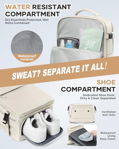 Vacuum Seal Travel Backpack with Air Pump Compression Waterproof Vacpack Carry On Backpack for Travel Daypack Women Men with Vacuum System Airlines Approved Vacpack Laptop Space Saver Bags Beige - color: B16-beige-(with Air Pump)