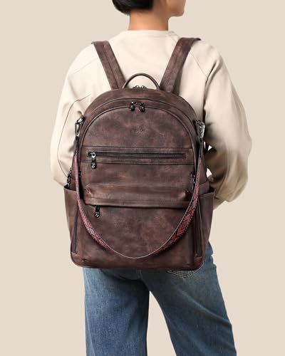 FADEON 15.6 inch Laptop Backpack Purse for Women Designer PU Leather Computer Backpacks Fashion for Work Travel Coffee Brown - color: Coffee Brown Retro Style