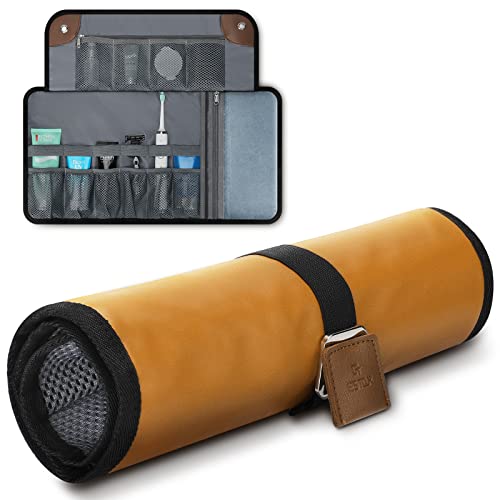 Toiletry Bag for Men, Travel Essentials Travel Toiletry Bag, Water-Resistant Compact Bathroom Roll Organizer for Hygiene, Shaving kit, Gifts for men (6.Khaki Yellow (PU Leather)) - color: 6.Khaki Yellow (PU Leather)