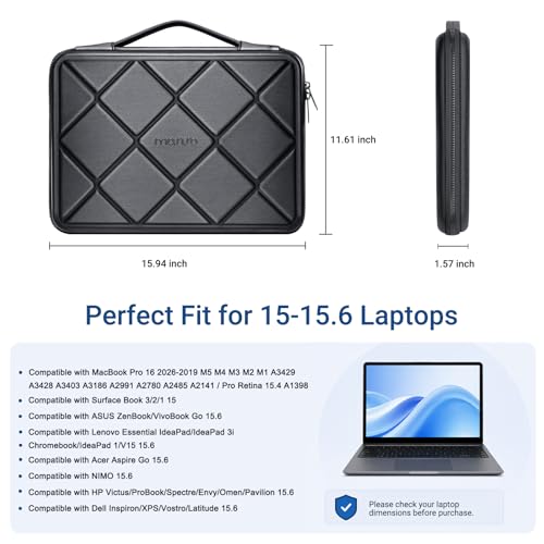 MOSISO Laptop Case 16 inch, 15-15.6 inch Laptop Sleeve Waterproof Shockproof Computer Bag Compatible with MacBook HP Dell Lenovo, Checkered EVA Carrying Case Computer Bag Hard Shell with Handle, Black