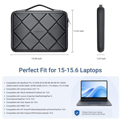 MOSISO Laptop Case 16 inch, 15-15.6 inch Laptop Sleeve Waterproof Shockproof Computer Bag Compatible with MacBook HP Dell Lenovo, Checkered EVA Carrying Case Computer Bag Hard Shell with Handle, Black