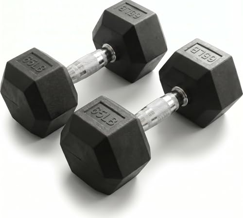 5-550 lb Rubber Hex Dumbbell Set, Heavy-Duty Free Weights for Home Gym Strength Training, Muscle Building & Full Body Workouts, No Rack Included - size: 65 lb, Pair