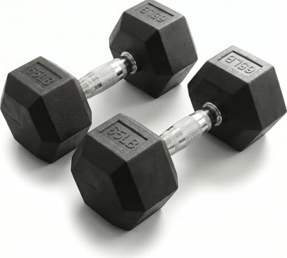 5-550 lb Rubber Hex Dumbbell Set, Heavy-Duty Free Weights for Home Gym Strength Training, Muscle Building & Full Body Workouts, No Rack Included - size: 65 lb, Pair