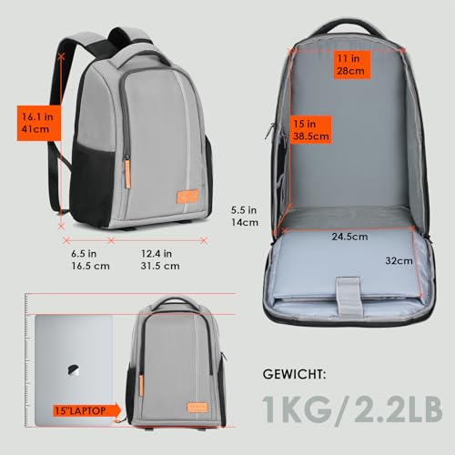 TARION Large Camera Backpacks for Photographers - Waterproof Camera Bag Photography backpack with 15" Laptop Compartment Rain Cover Side Access Tripod Holder(TB02 Grey) - color: Grey