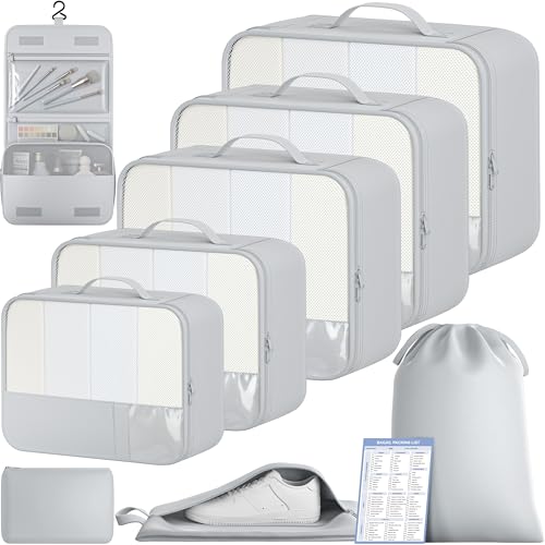 BAGAIL 9 Set Packing Cubes with Packing List Luggage Packing Organizers for Travel Accessories (Light Grey) - color: Light Grey