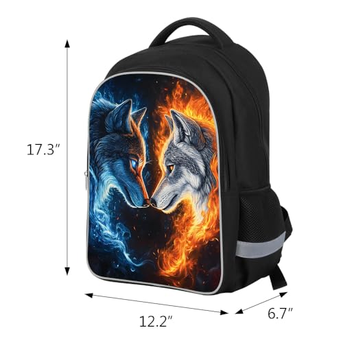 HiMagics Kids Backpack Lightweight Durable Teens Kids Backpack for School Boys and Girls Bookbag with Adjustable Shoulder Straps & Padded Back 17 Inch School bags with 3D Reflective Wolf Cartoon - color: A04-wolf
