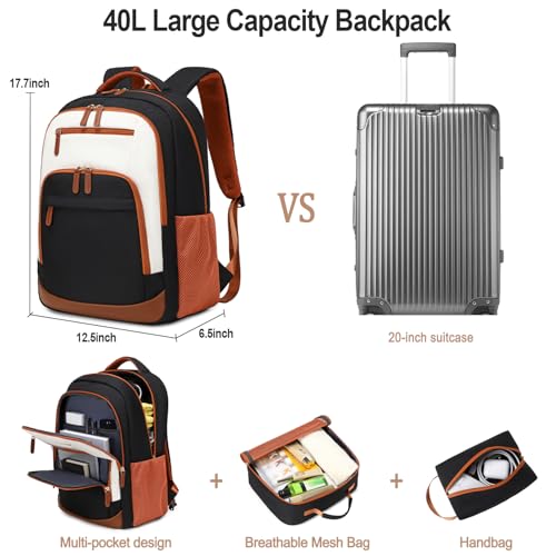 BOVIP Travel Backpack For Men Women,40L Carry On Backpack Flight Approved,TSA Personal Item Travel Bag Fits 17 Inch Laptop,Business Weekender Overnight Daypack Black White - color: Black White