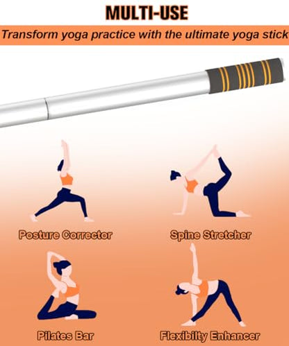 5ft Yoga Stick – Heavy-Duty Steel Adjustable Stretching Bar for Mobility, Flexibility & Balance. Multi-Functional Fitness Pole with 4 Steel Rods & Comfort Foam Grips - color: White