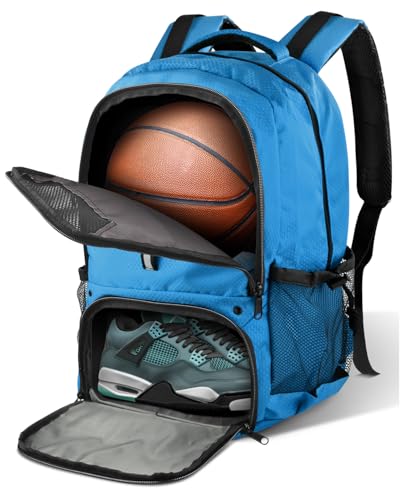 BROTOU Basketball Backpack, Large Basketball Bag with Shoes and Ball Compartment, Soccer Backpacks for Basketball/Volleyball - color: Lake Blue
