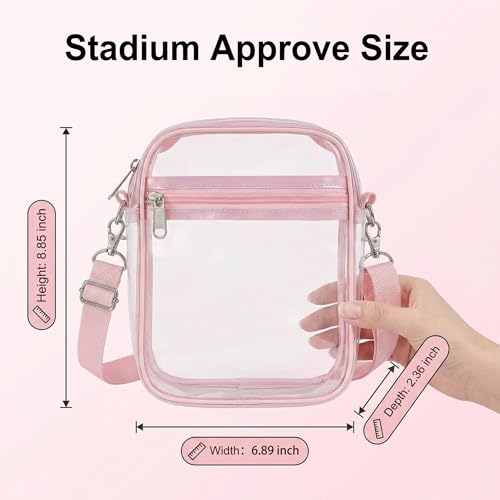 Clear Stadium Bag, Clear Purse for Sport Events and Concerts, Transparent Messenger Clear Crossbody Bag for Women - color: Pink