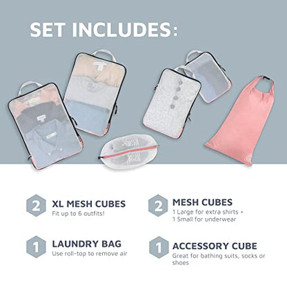 Large Packing Cube Set with See Through Mesh- Compression Packing Cubes Travel Organizers by TRIPPED Travel Gear (Dusty Rose) - color: Dusty Rose
