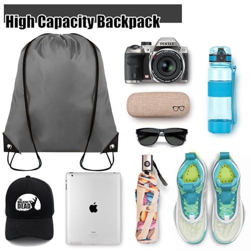 Grneric Drawstring Backpack Bulk 100Pcs Cinch Bag, Polyester Drawstring Bags for Gym Beach Sports Short Trip Party (Grey) - color: Grey