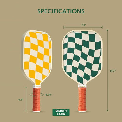 Pickleball Paddles Set of 2/4- USAPA Approved Graphite/Fiberglass Pickleball Racket, 2 Pickleball Rackets, 4 Balls and 1 Portable Carry Bag, Aesthetic Pickle Ball Set for Men Women Beginners - color: 4 Wave Check | Dark Green | Graphite