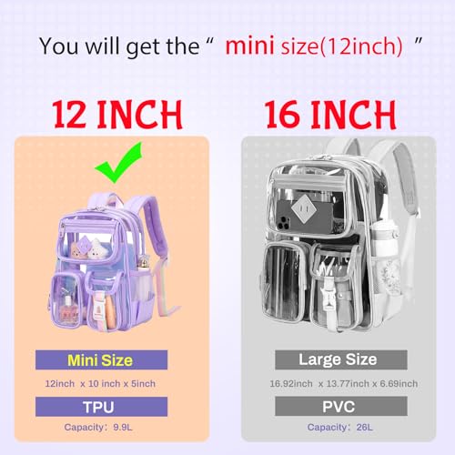 PIG PIG GIRL Mini Clear Backpack for Stadium Events, Small Clear Bag for Child for Festival Concert,Purple(Not Fits School) - color: Mini-purple