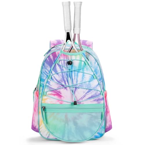 Choco Mocha Kids Tennis Bag, 16 Inch Youth & Junior Tennis Backpack with Shoe Compartment, Holds 2 Rackets (21–23 Inch) - color: Colorful