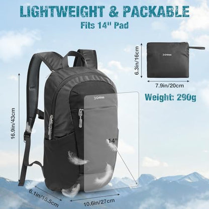 G4Free 18L Hiking Backpack Small Lightweight Foldable Packable Travel Daypack with Thickened Back Panel for Men Women (Black) - color: Black