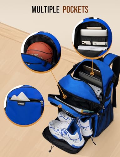 Basketball Backpack with Shoe Compartment Large Basketball Bag with Ball Holder for Men Women Gym Backpack fit Volleyball Football for Sports Travel Gym - Blue - color: Blue