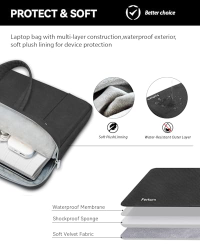 Ferkurn Laptop Case Bag Women Men Computer Sleeve with Shoulder Compatible with HP/Inspiron/Thinkpad/Vivobook/MSI/Surface, 17.3 inch, Black - color: Elegant Black, size: 17.3 inch