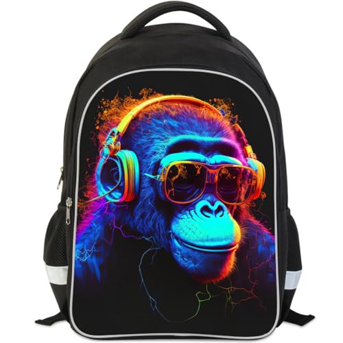 ZRENTAO Kids Backpack, 3D Reflective Cartoon, 600D Polyester & Dual Zippers, 17" Bookbag with Ergonomic Design for boys & girls age 6-18, Gorilla Space Style for school Children Kids - color: 01#gorilla