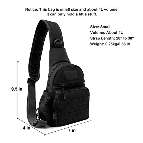 BraveHawk OUTDOORS Sling Chest Bag, 900D Nylon Tactical MOLLE Compact Crossbody Hiking Cycling Pack - color: Black