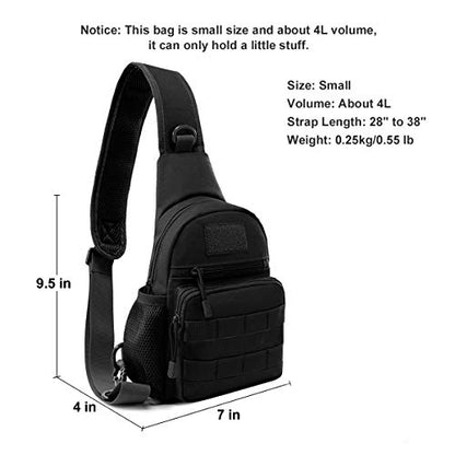 BraveHawk OUTDOORS Sling Chest Bag, 900D Nylon Tactical MOLLE Compact Crossbody Hiking Cycling Pack - color: Black