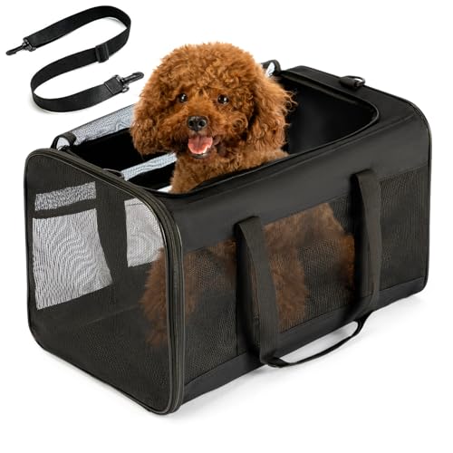 Conlun Dog Carrier Bag,Soft-Sided Pet Carriers for Dogs with 4-Sided Mesh, Cat Transport for Large Cats Small Dog Up to 20lb,Collapsible Dat Travel Carrier-L,Black - color: Black, size: L