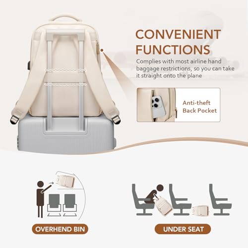 MDODO Laptop Backpack for Women,Travel Backpack with Laptop Compartment,Casual Daypack College Bookbag Computer Work Backpack,15.6 inch,Beige - color: Beige-1 Pcs
