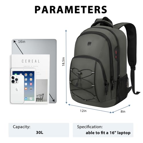 Goloni Laptop Backpack for Men Women, 17 Inch Travel Backpack with USB Charging Port, Water Resistant Lightweight Backpack with Compartments, 30L Casual Daypack,Grey - color: Grey