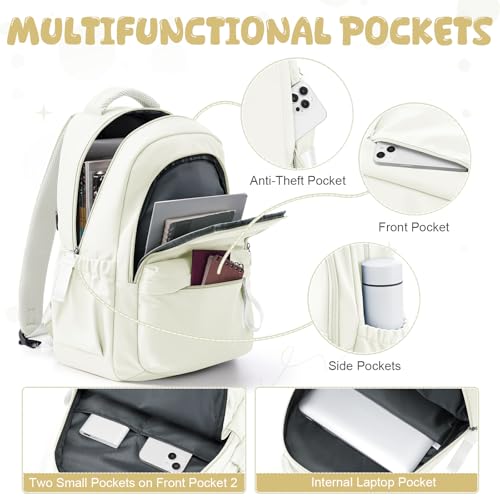winspansy Small Backpack For School Girls Boys Aesthetic Lightweight Travel Daypack Simple Cute Backpack For Women Men College High School Bookbag Fit 14 Inch Laptop,Beige - color: A1-beige