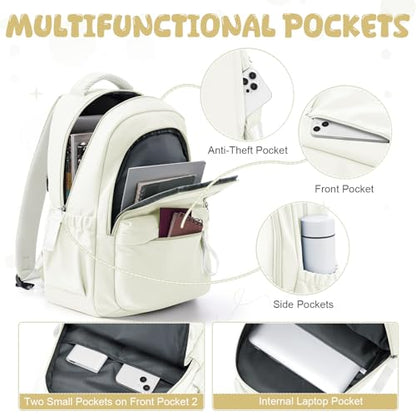 winspansy Small Backpack For School Girls Boys Aesthetic Lightweight Travel Daypack Simple Cute Backpack For Women Men College High School Bookbag Fit 14 Inch Laptop,Beige - color: A1-beige
