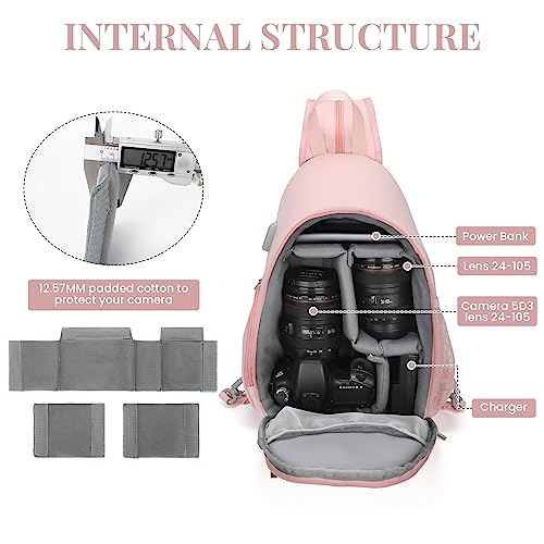 BAIGIO Camera Sling Bag Small Camera Backpack for Photographers,Waterproof Camera Crossbody Bag Travel Caemra Backpack for DSLR SLR Mirrorless Camera - color: Pink