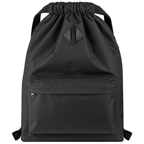 Vorspack Drawstring Backpack Water Resistant String Bag Sports Gym Sack with Side Pocket for Men Women - color: 01-black