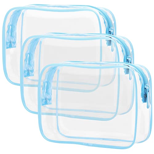 PACKISM 3 Pack TSA Approved Clear Toiletry Bags, Quart Size, Travel Makeup Cosmetic Bag for Women Men, Carry On Airport Airline Compliant, Light Blue - color: New Light Blue 3 Pack, size: Medium Set (Standard)