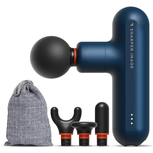 Sharper Image Powerboost Move Aero [New 2026 Version] Mini Deep Tissue Percussion Massage Gun| Muscle Recovery & Pain Relief Massage Tool| Full Body Back & Shoulder Massager| Travel Gift for Men Women - color: Metallic Navy