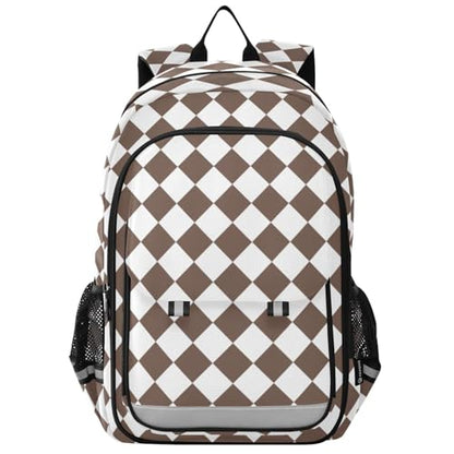 White Brown Multi Compartment Student Backpack Reflective Stripes Travel Bag Casual Daypack School Bags for Boys Girls