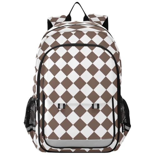 White Brown Multi Compartment Student Backpack Reflective Stripes Travel Bag Casual Daypack School Bags for Boys Girls
