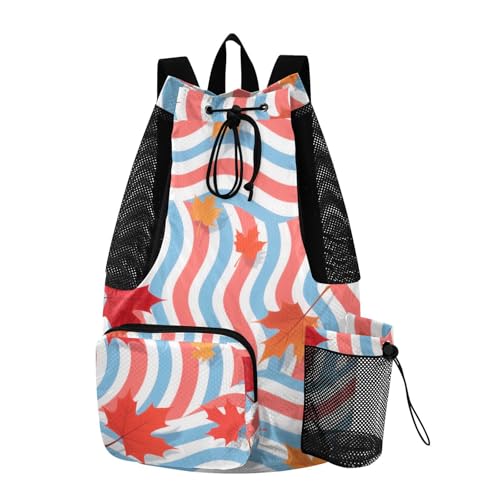 Drawstring Sport Gym Sackpack With Water Bottle Holder Draw String Back Bag with Wet Dry Compartments Autumn Maple Leaves