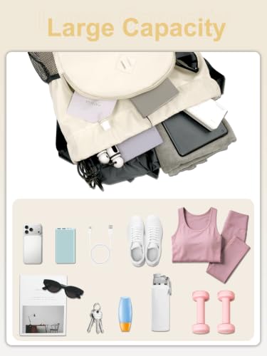 RHDZO Drawstring Backpack with Shoe Compartment and Wet Pocket, Large Beige - color: Large Beige, size: Large