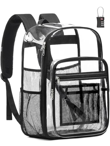 Extra Large Clear Backpack with TSA Lock, Heavy Duty Transparent See Through Clear Bookbag for College, Work, Travel, Casual Sport, Black - color: Black
