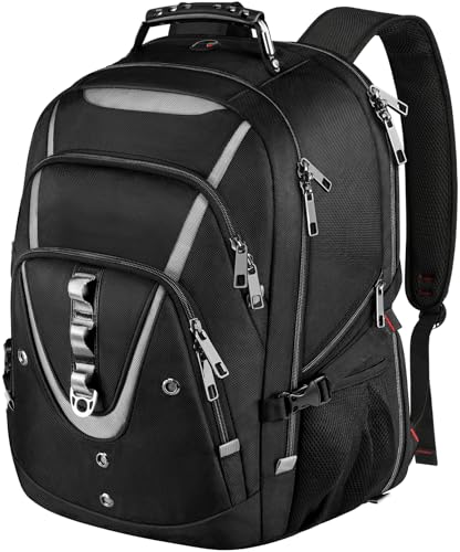 18.4 Laptop Backpack for Men, 55L-60L Extra Large Gaming Laptops Backpack, TSA Friendly Flight Approved RFID Anti-theft Pocket, Water Resistant Suiltable for Travel Business Work - color: A-black-silver, size: 18inch(21.5*16.3*9.9")