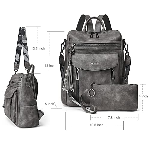 Shrrie Backpack Purse for Women Fashion Leather Backpack Purse Designer Travel Backpack Convertible Shoulder Bag with Wristlet - color: 1-4 Two-toned Deep Gray