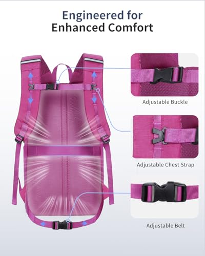 ECOHUB Hiking Backpack 30L Travel Backpack Lightweight Casual Daypack Water Resistant Camping Bag Outdoor Sports Back pack for Men Women - color: Rose Red