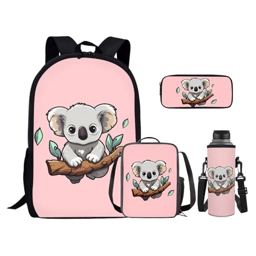 Cute Koala Backpack 4 in 1 Set for Teens Kids School Backpack Set with Lunch Bag Pencil Case and Water Bottle Holder Lightweight Schoolbag Bookbag for Elementary Middle School - color: Cute Koala