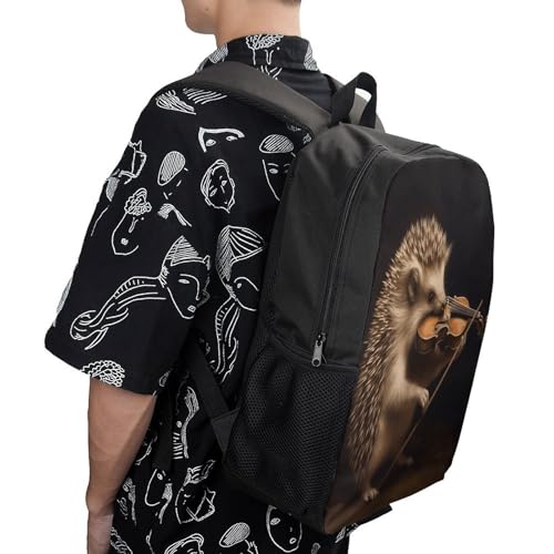 Travel Laptop Backpack Slim Durable Lightweight Back Pack Cute Animal Hedgehog Music Violin Small Backpack For Women Men - color: Animal Hedgehog Music Violin