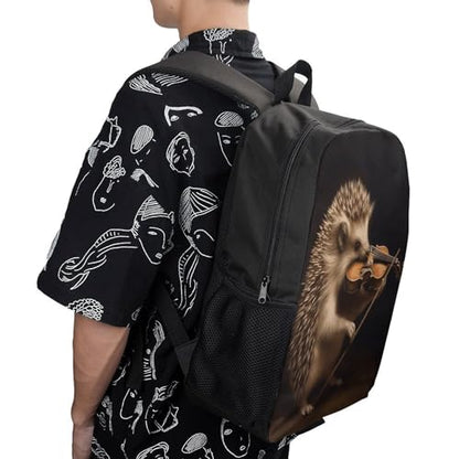 Travel Laptop Backpack Slim Durable Lightweight Back Pack Cute Animal Hedgehog Music Violin Small Backpack For Women Men - color: Animal Hedgehog Music Violin