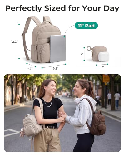 BAGSMART Small Backpacks for Women, Lightweight Puffer Mini Backpack Purse with Pouch, Quilted Casual Daypack, Water-Resistant Bookbag for Daily Travel College, 2-in-1 Set, Lavender Purple - color: Lavender Purple