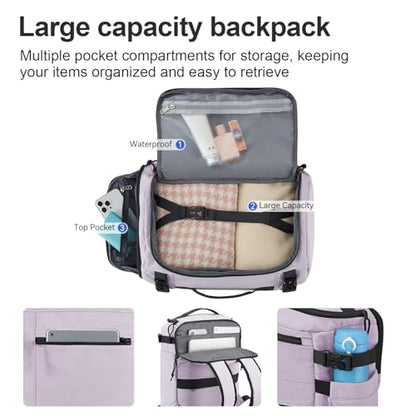 Carry On Travel Backpack Flight Approved Laptop Backpack Business Work Backpack for Women Men Large Capacity Casual Daypack with Wet/Dry Separation Pockets, Purple - color: Purple, style: B